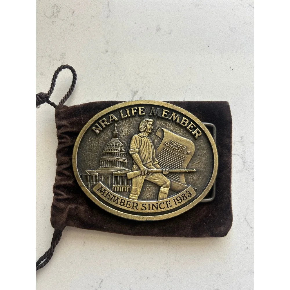 Vintage NRA Life Member‎ Since 1983 Belt Buckle Brass Tone Second Amendment 2A